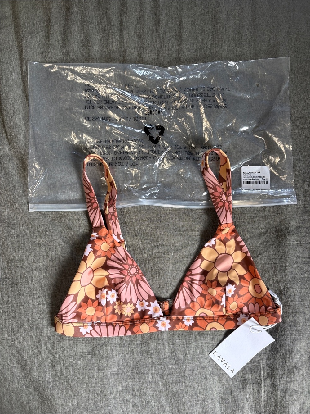 KAVALA Retro Floral Triangle Bikini Top